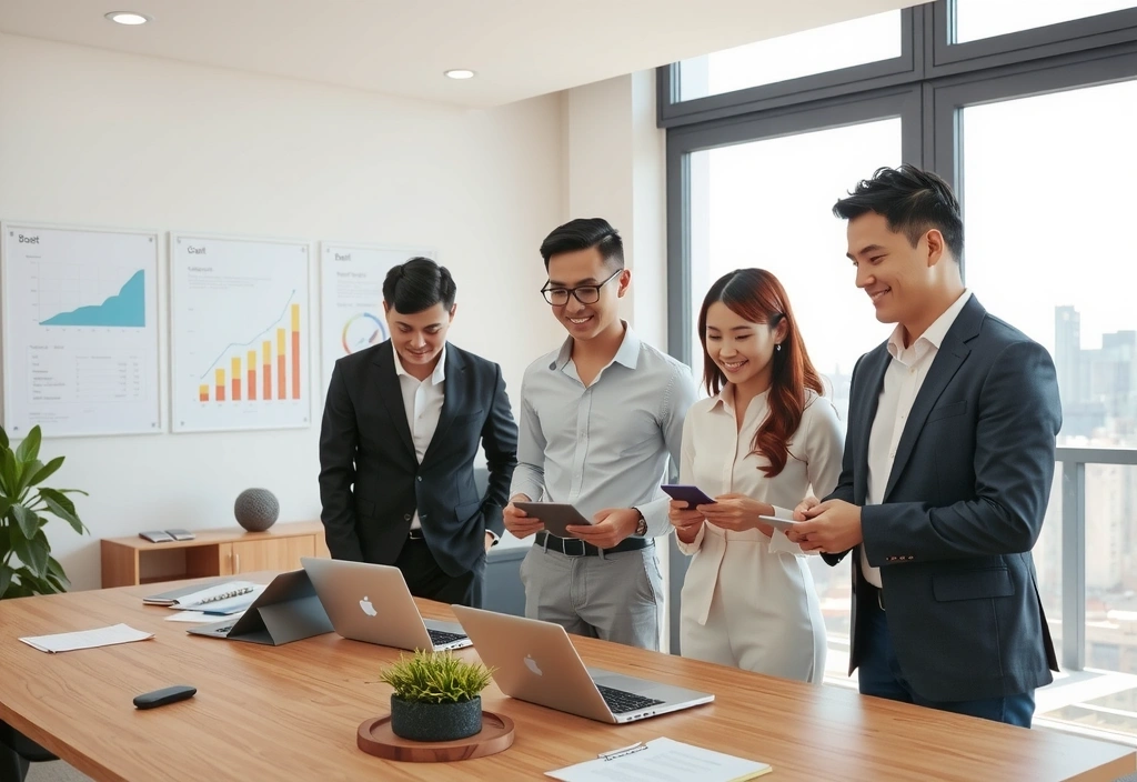 GrowthScale team collaborating in modern office environment